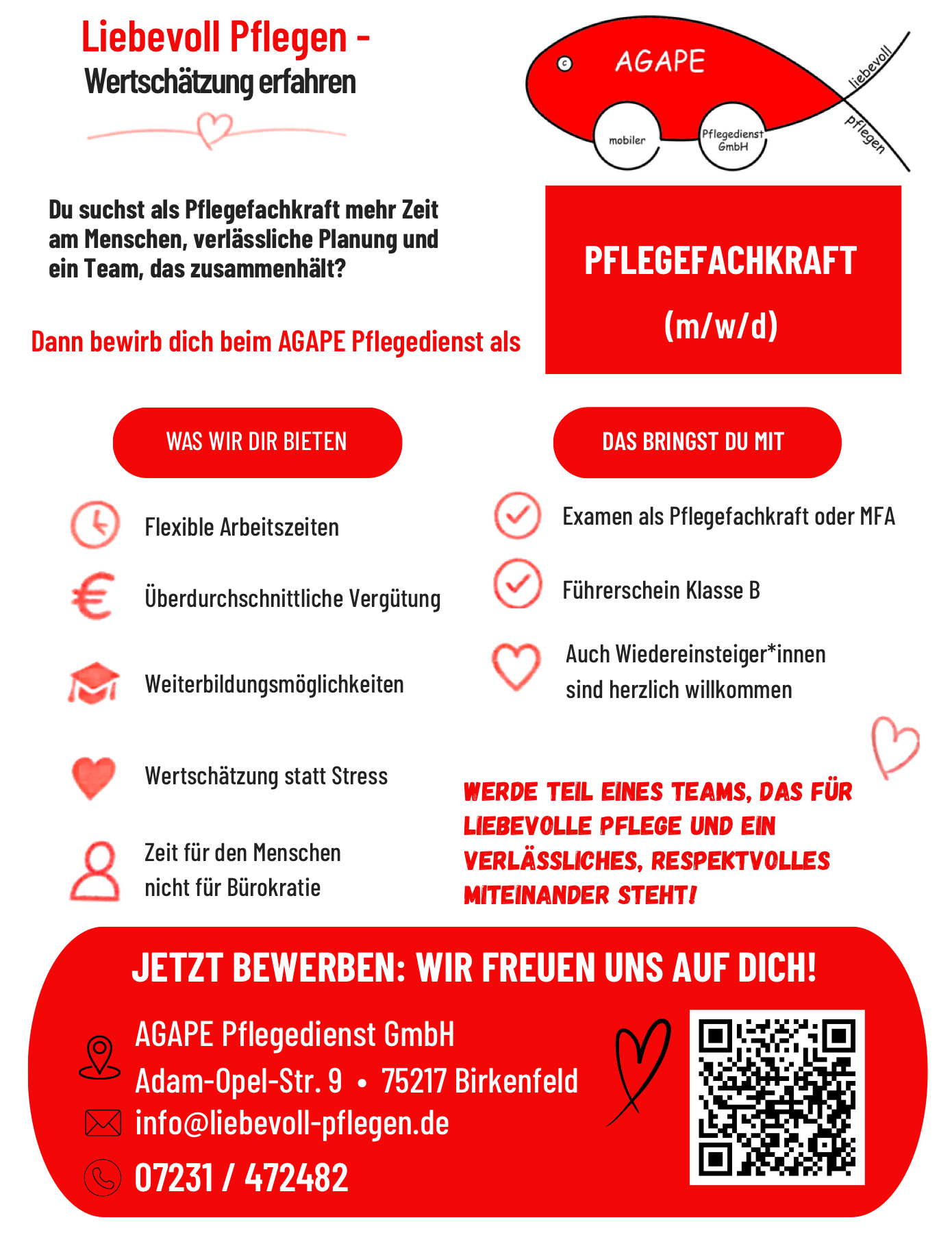 AGAPE Pflegedienst Flyer für Pflegefachkräfte
